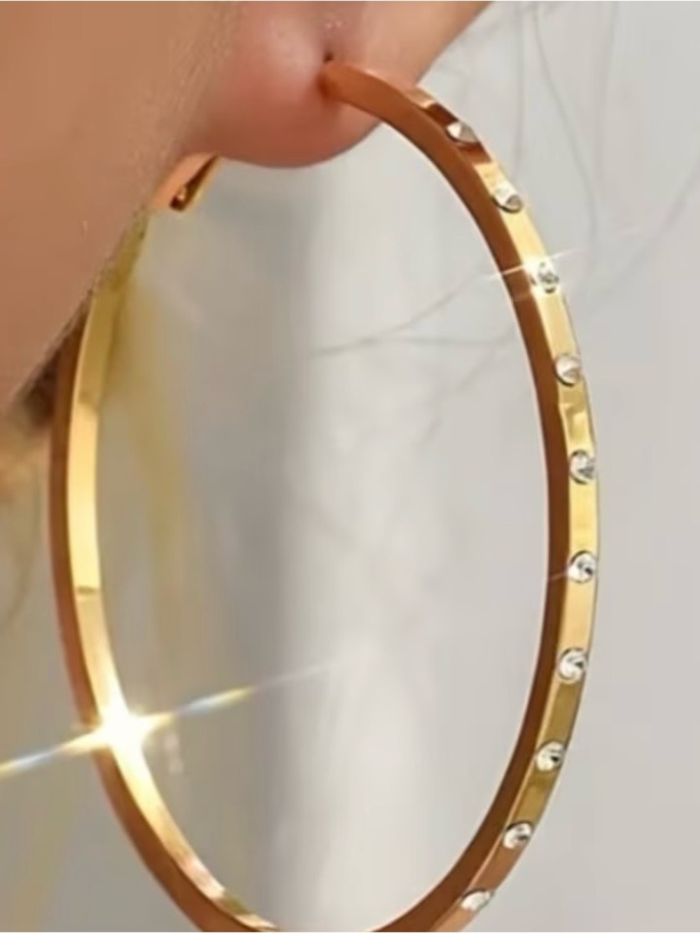 Gold Hoop Earrings with Crystal Accents